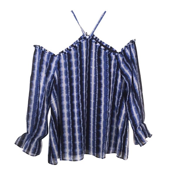 INC Off The Shoulder Halter Top Blue White Tie Dye Women's XXL NEW - Picture 2 of 7